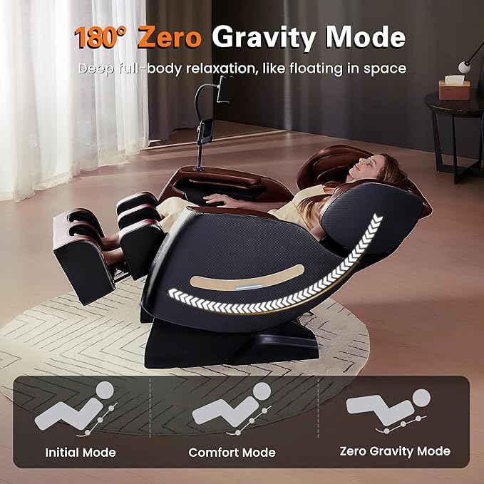 2025 Massage Chair Full Body, Zero Gravity Shiatsu Massage Recliner Chair, 10 Fixed Rollers, Waist and Foot Heating, 6 Auto Mode, Touch Screen Controller, Gift for Family (Brown)