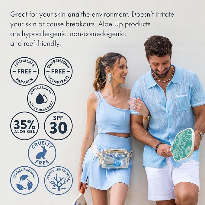 Aloe Up Sport Sunscreen Lotion SPF 30 - Broad Spectrum UVA/UVB Sunscreen Protector for Face and Body - With Hydrating Aloe Vera Gel - Non-Greasy No White Cast Reef Safe Fragrance-Free - 6 Oz.