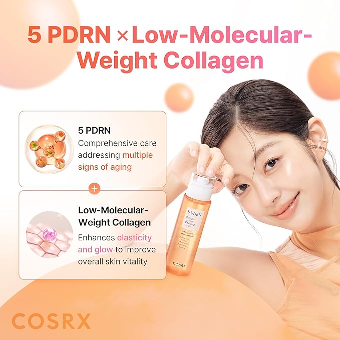 COSRX 5 PDRN Collagen Intense Vitalizing Serum - Korean Serum for Skin Firming & Glowing with Salmon DNA, Centella, Lactobacillus PDRN & Collagen, Korean Skin Care, Stocking Stuffers (3.38 fl.oz.)