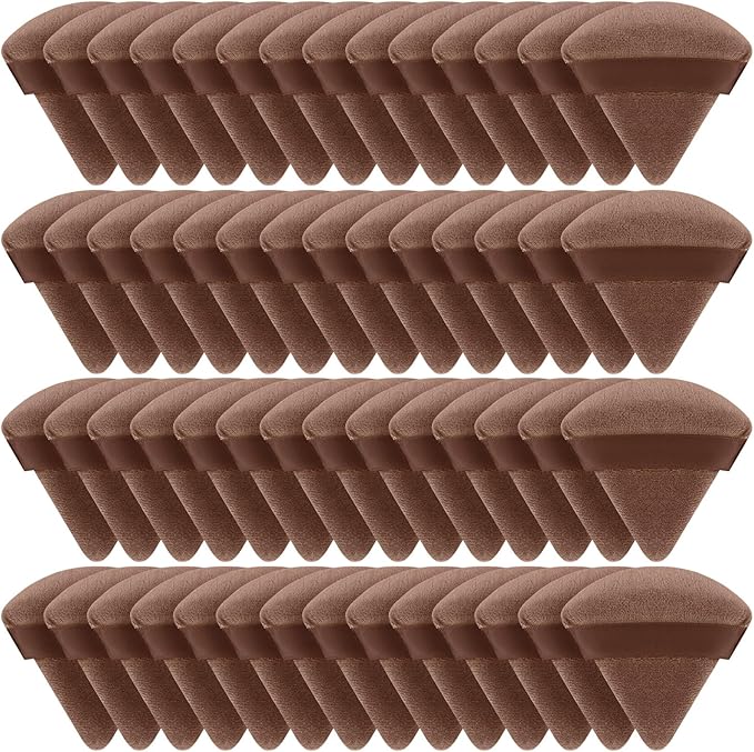Suclain 48 Pcs Velour Triangle Powder Puff Soft Velour Makeup Puff for Face Powder Makeup Triangle Sponges for Wet and Dry Cosmetic Foundation Loose Mineral Body Tool(Brown)