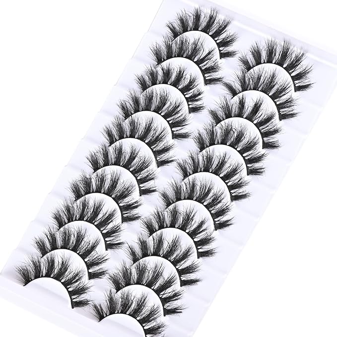 FARRED Fluffy Lashes Natural Eyelashes Short Wispy Eye Lash Strips 10 Pairs Separated Volume Eyelash Pack 16mm Dramatic Wispies Fake Strip Lashes Clusters Cat Eye Pestañas Spiky Look