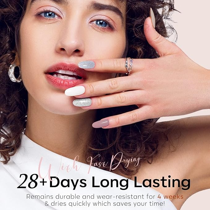 modelones Gel Nail Polish Set 6 Colors Fall Winter White Nude Brown Gel Polish Maroon Burgundy Red Champagne Gold Silver Tan Nail Art Design Kit Basic Soak Off Manicure Salon DIY Gift for Women Girls