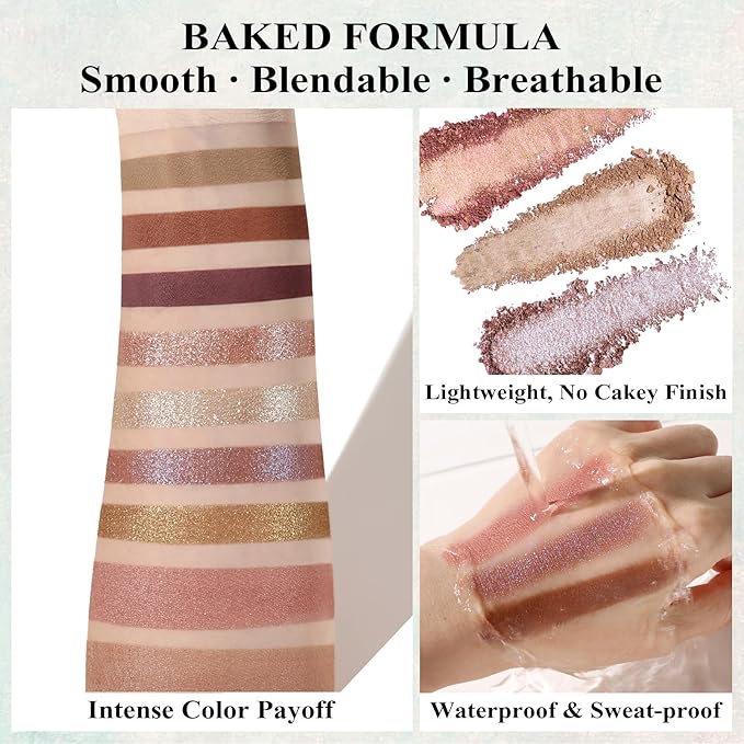 UCANBE All in One Baked Makeup Palette – Eyeshadow, Blush & Bronzer Face Kit, Neutral Pigmented Colors, Travel Size Compact, Full Face Makeup Gift Set for Women