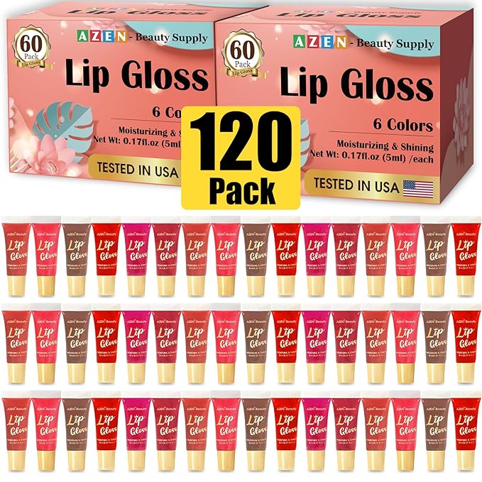AZEN 120 Pack Lip Gloss Set, Color Lip Oil for Dry Cracked Lips Moisturizing Hydrating Nourishing with Vitamin E