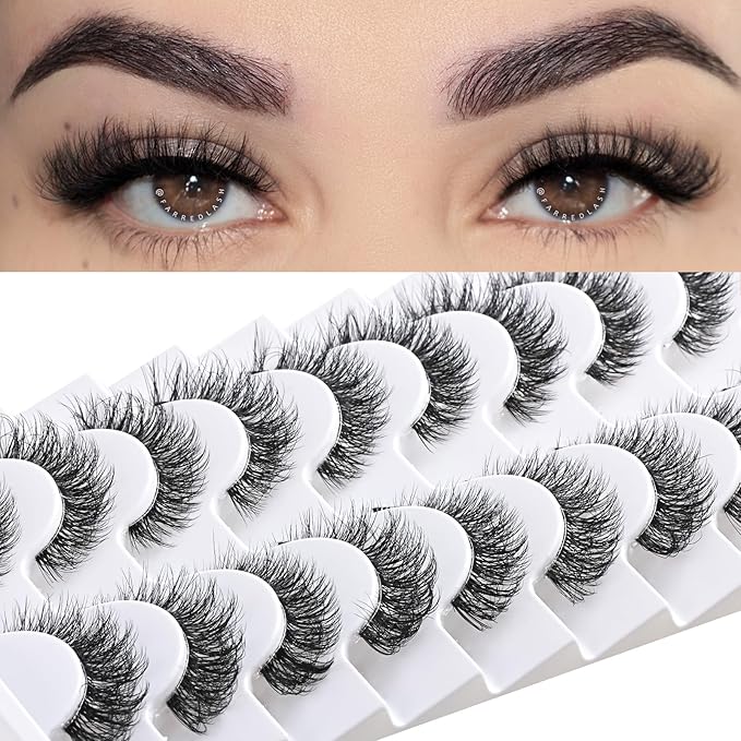 FARRED Cat Eye Lashes Natural False Eyelashes Wispy Eye Lash Fluffy Wispies Eyelash Natural Look 10 Pairs Clear Band Fake Lashes Pack Volume Mink Lash Strips Pestañas (Z06|8-14MM)
