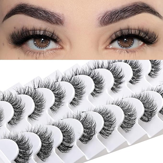FARRED Cat Eye Lashes Natural False Eyelashes Wispy Eye Lash Fluffy Wispies Eyelash Natural Look 10 Pairs Clear Band Fake Lashes Pack Volume Mink Lash Strips Pestañas (Z06|8-14MM)