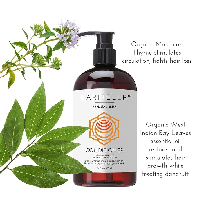 Laritelle Organic Conditioner Sensual Bliss – 16 oz – Deep Hydration & Anti‑Thinning, Organic Argan • Babassu • Apricot Kernel Oils & Keratin Protein – Color‑Safe, Cruelty‑Free