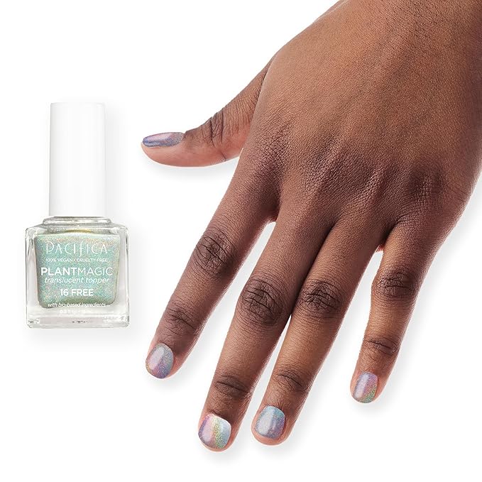 Pacifica Natural Nail Polish – Plant Magic Glitter Rainbow Base - Plant Based, Non-Toxic & Clinically Tested - Long Lasting, Glossy, Chip-Resistant, Clean Beauty, Dermatologist Approved, Rainbow Gloss