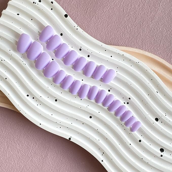 Matte Lilac Press on Nails Short Almond Fake Nails Press ons, Thick Solid Color Glue on Nails Short False Nails, Medium Almond Nails Oval Round Shaped Nails for Women, Natural Acrylic Gel Nails