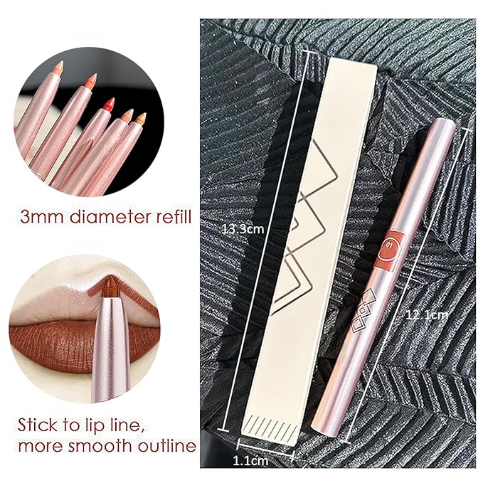 Lip Liner Set, 6 Colors Longwear and Pigmented Matte Lip Pencil Makeup, Smooth Application, Retractable Waterproof Lip Liner