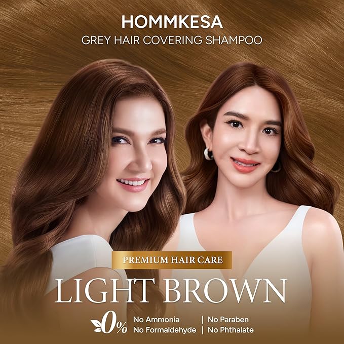 Grey Hair Covering Shampoo (6 Packet) – Premium 3-in-1 Hair Dye Shampoo For Grey Hair (Light Brown)