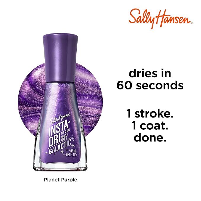 Sally Hansen Insta-Dri Galactic, Planet Purple, Quick Dry, Long Lasting, Semi Opaque, Shimmery Purple Nail Polish