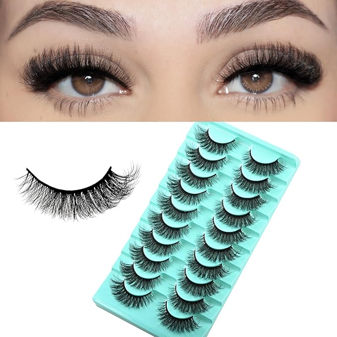 Mink Lashes Fluffy Wispy Eyelashes Medium Natural Eye Lash Pack Thick Full Small Strip Eyelash Set Thin Band Russian Strips Lash Extension (Flare Volume | 8-15mm)