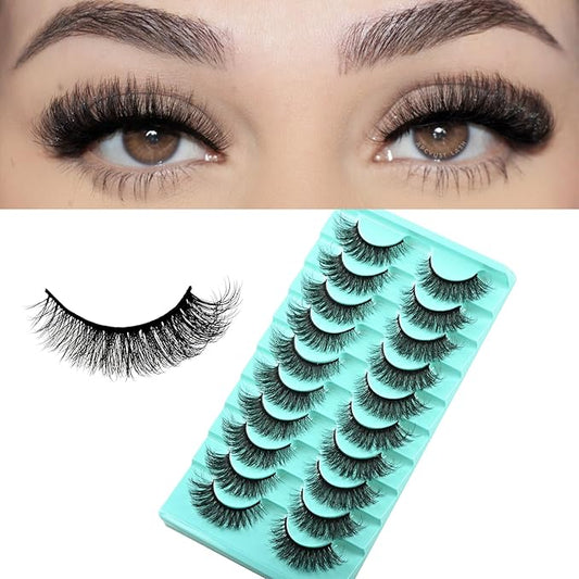 Mink Lashes Fluffy Wispy Eyelashes Medium Natural Eye Lash Pack Thick Full Small Strip Eyelash Set Thin Band Russian Strips Lash Extension (Flare Volume | 8-15mm)
