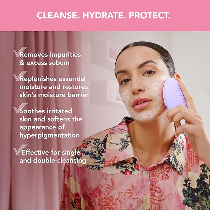 FOREO Deep & Gentle LUNA 4 Sensitive Bundle - Facial Cleansing Brush for Sensitive Skin + LUNA Micro-Foam Face Cleanser 2.0, 3.4 oz - Deep Cleansing and Firming Silicone Face Massager Beauty Set
