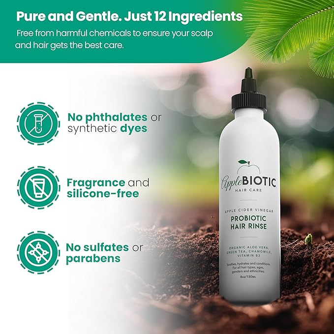 Applebiotic Apple Cider Vinegar Hair Rinse - Gentle Scalp Cleanser to Clarify & Remove Product Buildup - Dry, Itchy Scalp Treatment, Silicone & Sulfate Free, 8 oz