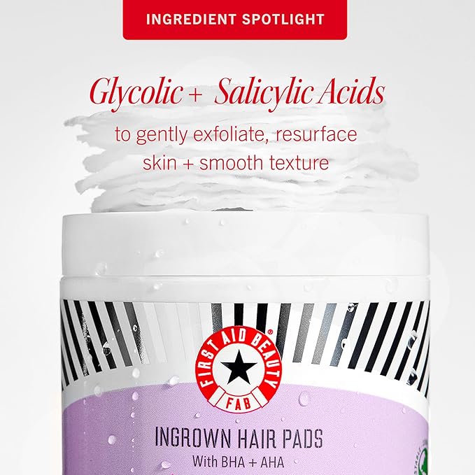 First Aid Beauty - Ingrown Hair Pads with BHA + AHA - Aftershave Treatment Pads Help Men & Women Prevent Razor Bumps, Exfoliate Underarms & Bikini Area, Compostable for Daily Use - 3ct, 84 Pads Total
