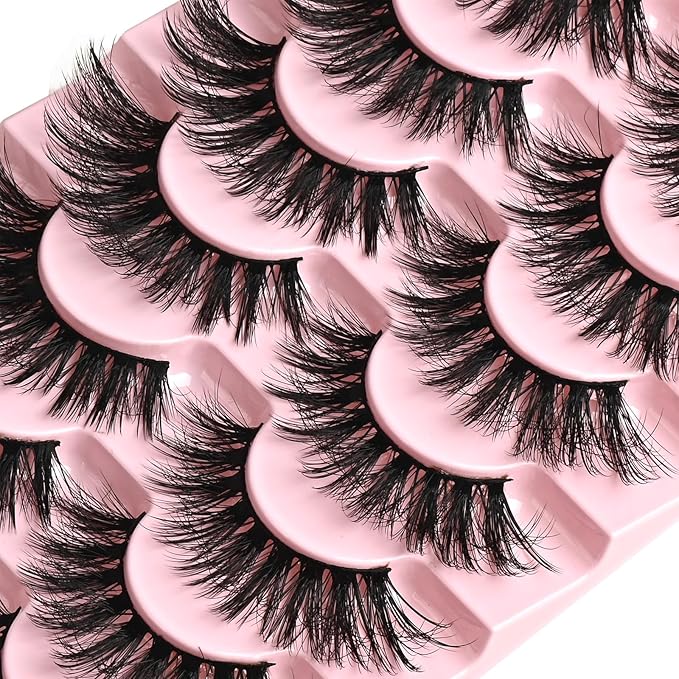 FARRED Lashes Cat Eye False Eyelashes Fluffy Wispy Lash Strips Natural Voume Fake Eyelash Mink Eye Lashes Natural Looking 7 Pairs Full Short Strip Pestañas Set Small Cateye Easy Lashes for Beginners