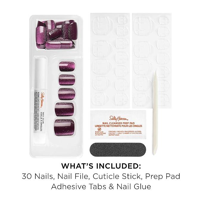Sally Hansen Salon Effects Perfect Press-On Nails | Square Shape | Easy to Apply, Non-Damaging | 30 Nails, Nail Glue, Adhesive Tabs, File | Don't Be Jewel