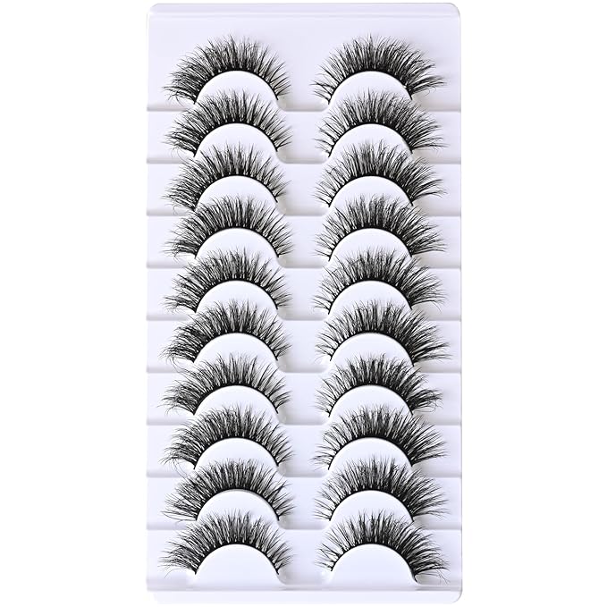 FARRED Natural Lashes Short False Eyelashes Wispy Mink Eye Lash Fluffy Wispies Eyelash Natural Look 10 Pairs Fake Lashes Pack Volume Lash Strips Pestañas