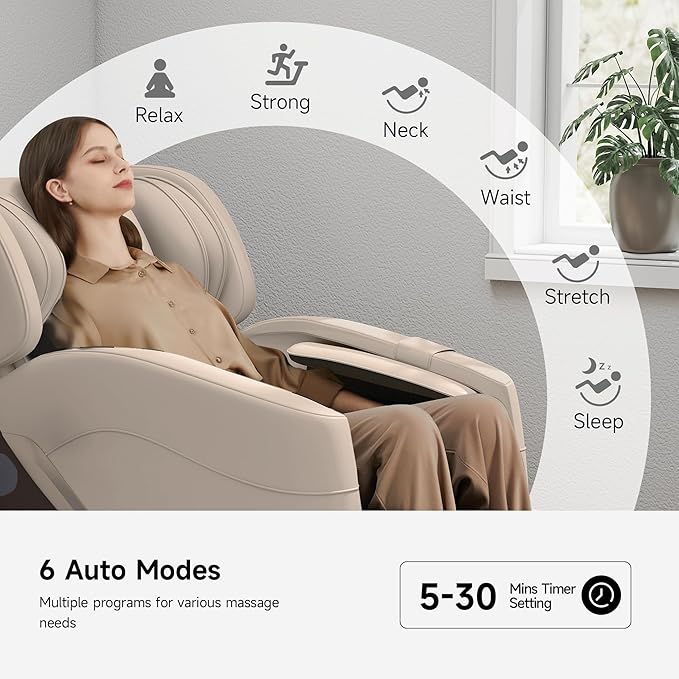 2025 Massage Chair Full Body, Zero Gravity Recliner with 6 Auto Modes, Foot Massage, Heating, Bluetooth, Khaki