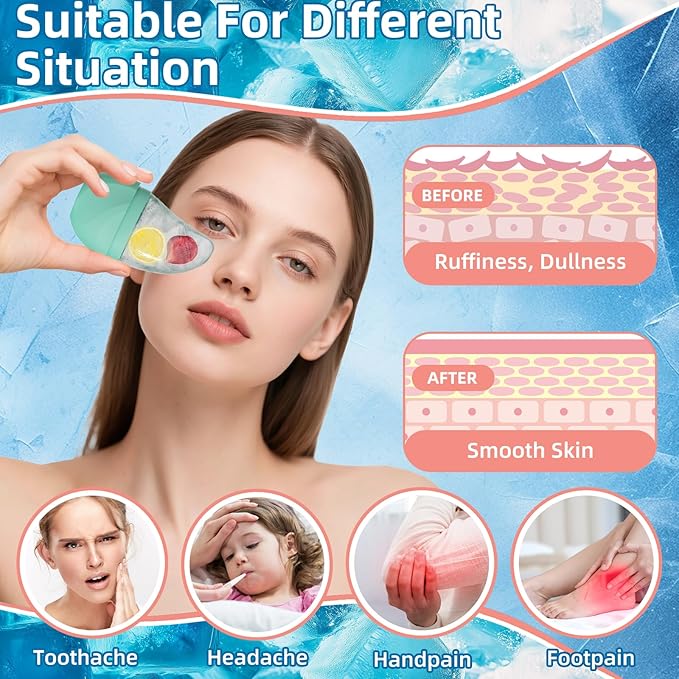 Silicone Facial Ice Cube Roller Massager, Facial Beauty Care Tool, Reusable Face Ice Mold - Brighten Skin, Reduce Puffiness for Face & Eyes (Cyan)