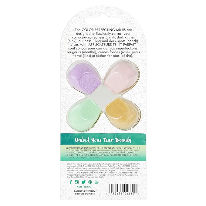 EcoTools Cruelty Free Color Perfecting Minis, Four Sponges Designed with Eco Foam Technology, a Unique Shape for Enhanced Precision, Purple, 4 Count