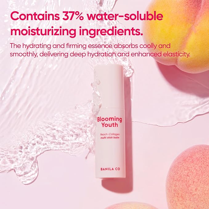 BANILA CO Blooming Youth Multi-balm Stick | All-in-one Hydrating Lip, Face and Neck Cream | Daily Moisturizer Make up Base | Made with Peach Collagen & Hyaluronic Acid (10.5g / 0.37oz)