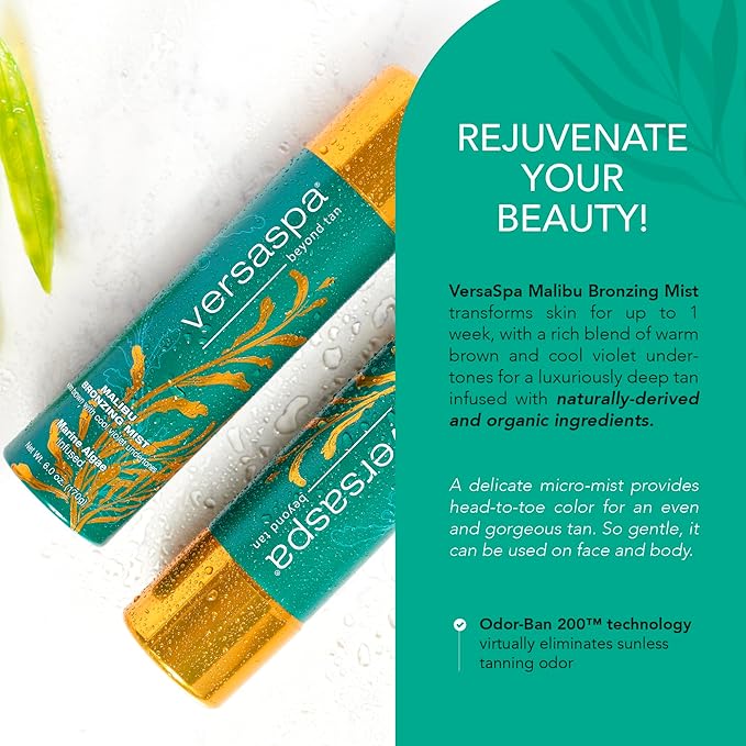 MALIBU Bronzing Mist Sunless Self Tanner with Warm Brown and Cool Violet Undertones for Body and Face, 6 Ounces