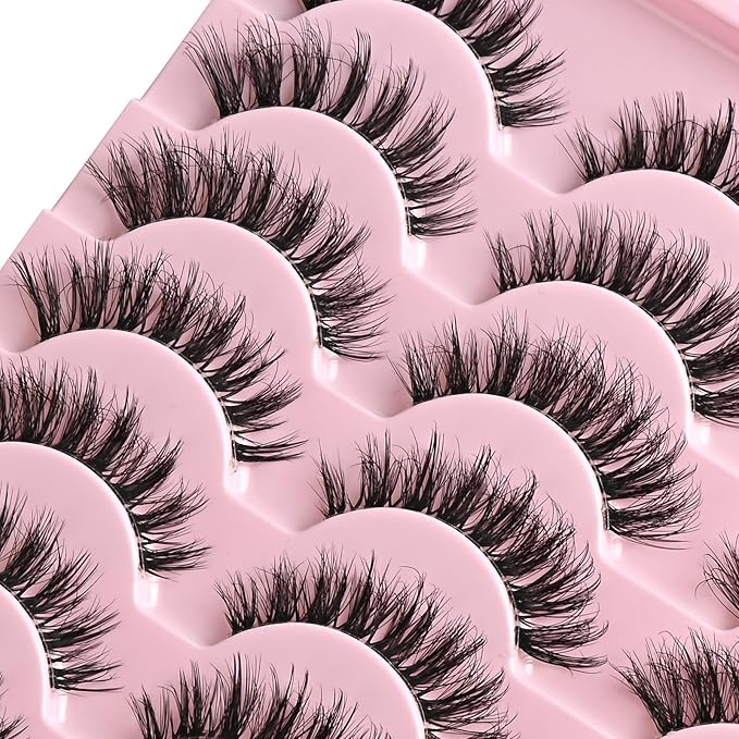 FARRED Cat Eye Lashes False Eyelashes Short Wispy Lash Strips Volume Eyelash 14 Pairs Cateye Medium Length False Clear Band Lashes Natural Looking Hybrid Clusters Full Strip Lashes (F29 | 7-14mm)