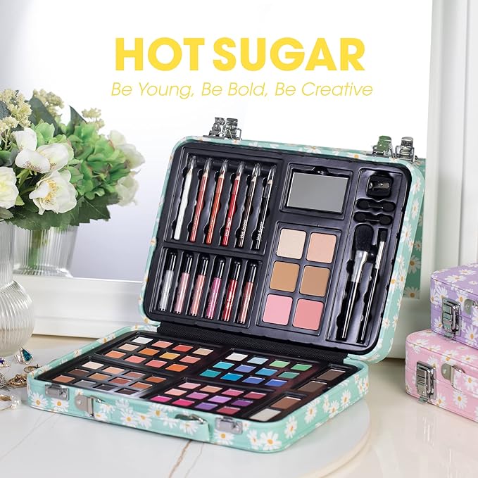 Hot Sugar Makeup Kit for Teenager Girls 10-12, All in One Beginner Makeup Kit for Women Full Kit, Teen makeup kit Cosmetic Gift Set on Birthday Christmas (MINT DAISY)