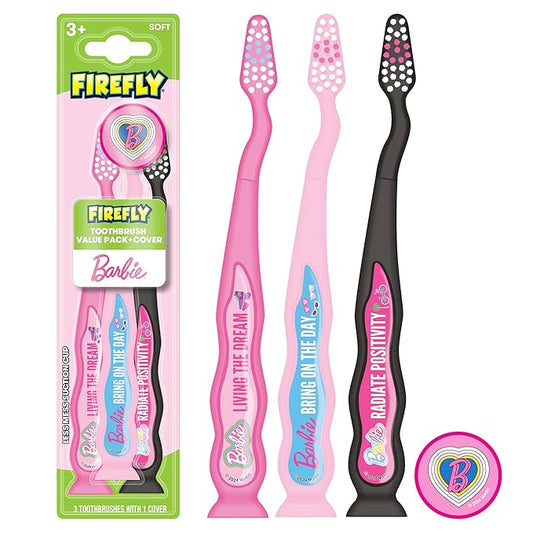 Firefly Barbie Toothbrush Value Pack, Soft Bristle Toothbrush for Kids 3+, 3 Ct
