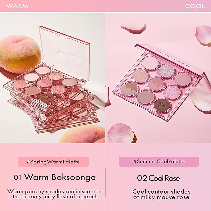 Amuse SEOUL Eye Color Palette 02 COOL ROSE | rose tones | Soft shading, makeup variety of textures, sensuous, vibrant layering, cruelty-free, eco-friendly, vegan