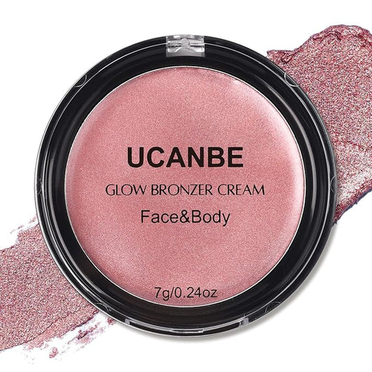 UCANBE Cream Bronzer for Face & Body, Natural Rose Gold Sun-Kissed Glow Blusher, Buildable Luminous for Long Lasting Rosy Flushed, Lightweight Illuminating Contouring Multi-Use Makeup Palette