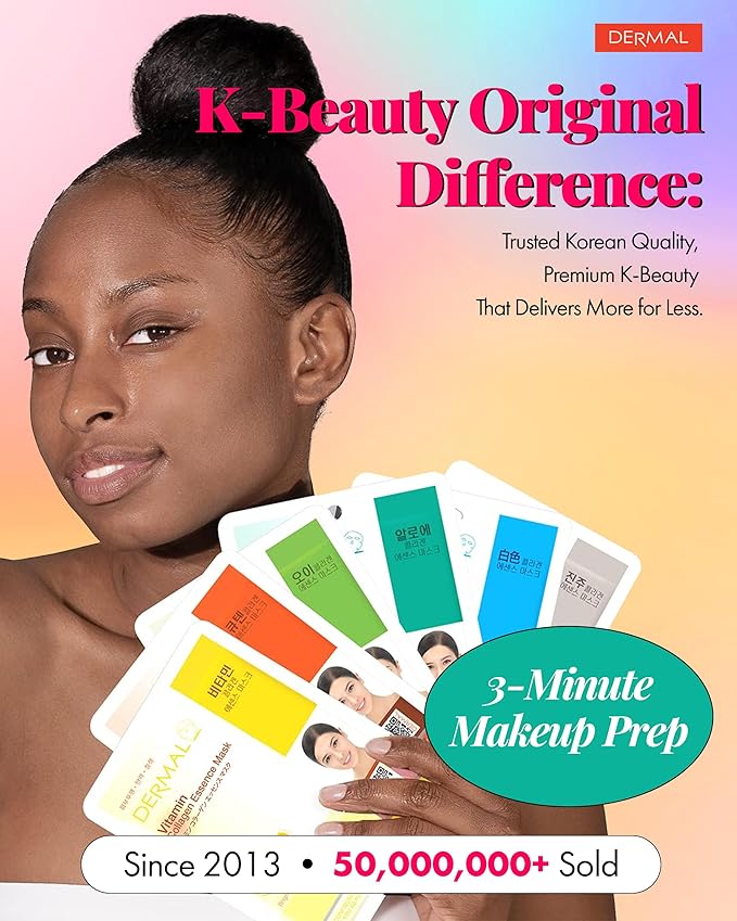 DERMAL 24 Combo Pack Made in Korea Facial Mask – 20+ Years of K-Beauty Experience, Premium Quality Korean Sheet Masks for Daily Skincare Routine