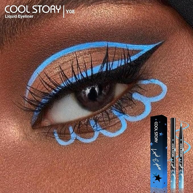 COOL STORY Liquid Eyeliner Waterproof Smudge Proof Eye Liner, 24H Long-Lasting, 0.6ml/0.02 fl.oz (Sky Blue)