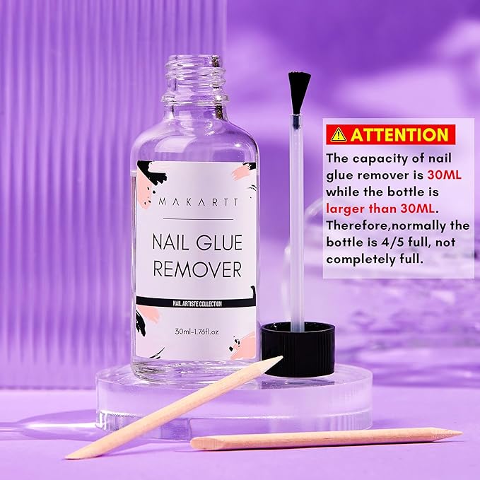 Makartt Nail Glue Remover for Press on Nails - 30ML Glueoff Easy Removal Versatile Debonder for Glue on Tips, Regular Polish, Quick Glues and Semi-Cured Sticker DIY Manicure Supply