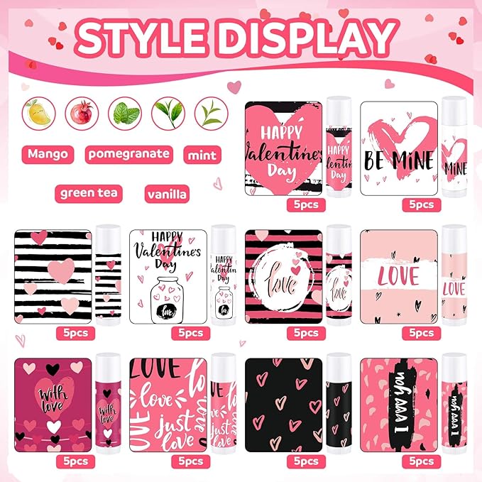 Dunzy 50 Pcs Thank You Gift Lip Balm Bulk Baby Shower Party Favors Bridal Shower Favor Lip Care with Assorted Fruit Flavors Thank You Lipstick for Guest Basket Gift Stuffer (Heart)