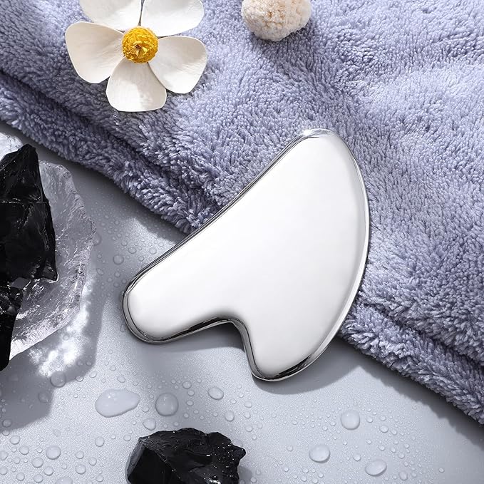 rosenice Gua Sha Facial Tools Guasha Tool Gua Sha Jade Stone for Face Skincare Facial Body Acupuncture Relieve Muscle Tensions Reduce Puffiness Festive Present (Metallic)