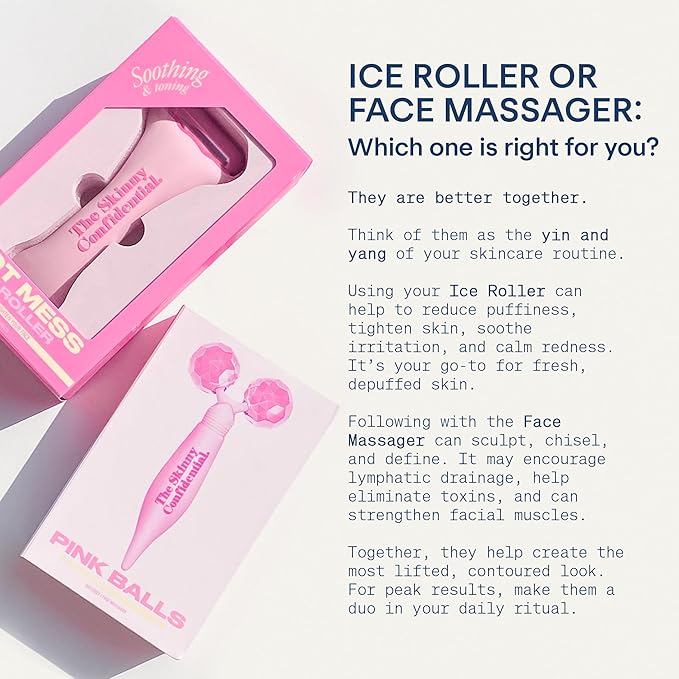 The Skinny Confidential Face Roller - Pink Balls Eye & Facial Roller Massager - Face Massage Tools Skincare for Wrinkles & Fine Lines, Sculpt, Contour, Tighten & De-Puff Skin