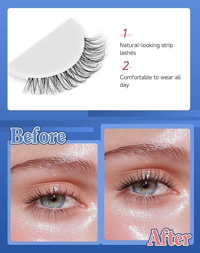 Short Lashes Natural Look Everyday Wispy Eyelashes Mink Flared Eyelashes Strip False Eye Lash Soft Clear Band 7 Pairs SF-05