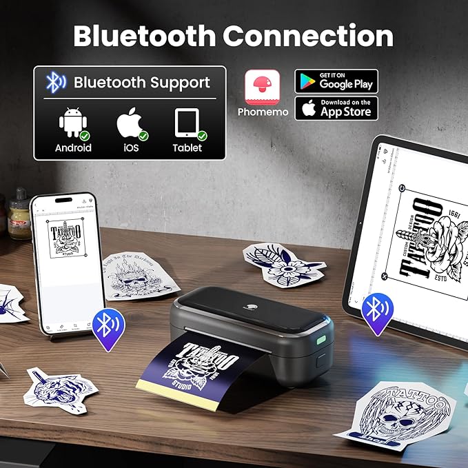 Phomemo TP31 Tattoo Stencil Printer, Mini Tattoo Printer with 30pcs Transfer Paper,Bluetooth Tattoo Machines Printers for Tattoo Beginners & Artists, Compatible with Tablet,Smartphone