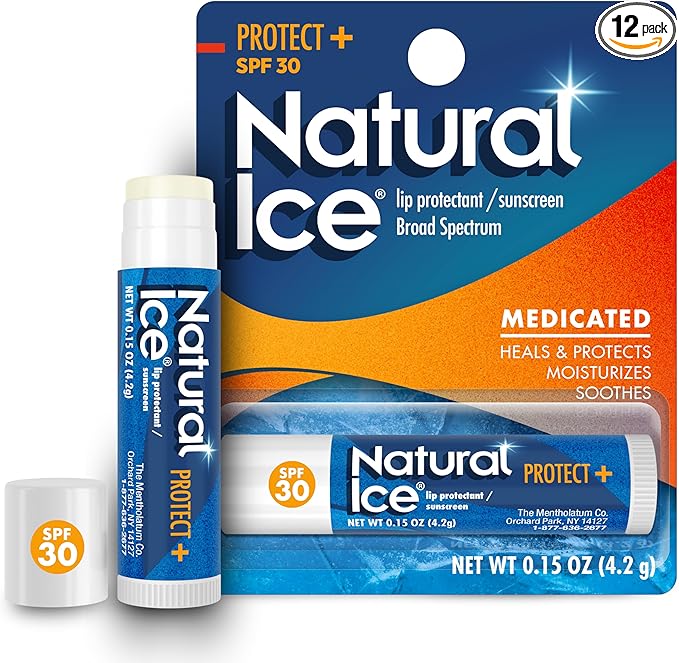 Mentholatum (R) Natural Ice (R) Sport Broad Spectrum SPF 30 Medicated Lip Balm - 12 Pack of 4.5 g Tubes