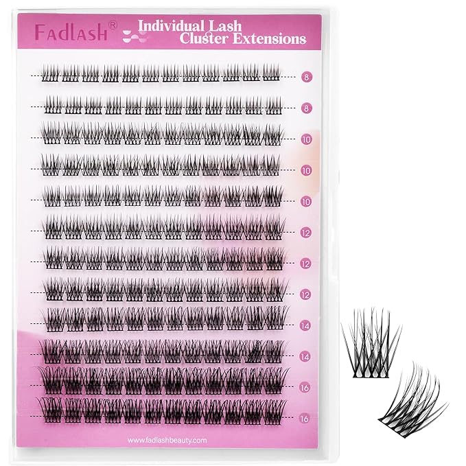 FADLASH Lash Clusters Natural Eyelash Clusters DIY D Curl 8-16mm Cluster Eyelash Extensions with Soft Thin Band Reusable Individual Lashes for Self Use (R021, 8-16mm)