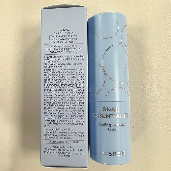 THESAEM Snail Essential EX Cooling Solution Stick Balm – Under Eye Depuffing & Soothing – Face & Eye Serum Treatment – With Snail Collagen & Aquaxyl for Moist Glow, 0.38oz.