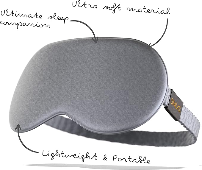 SMUG Satin Sleep Mask & Eye Mask | Travel Sleep Masks for Women & Men | Soft Sleeping Eye Mask to Nourish Skin & Reduce Dark Circles | Eye Sleep Mask Shades to Block Out Light | Cherry Blossom | Gray