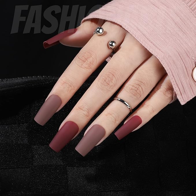 FANDAMEI Press on Nails Medium Square, 12 Packs 288PCS Acrylic Matte Square Fake Nails Full Cover Medium Length, Glue on Nails with 10g Nail Tips Glue, 12 Solid Color False Nails for Nail Art DIY