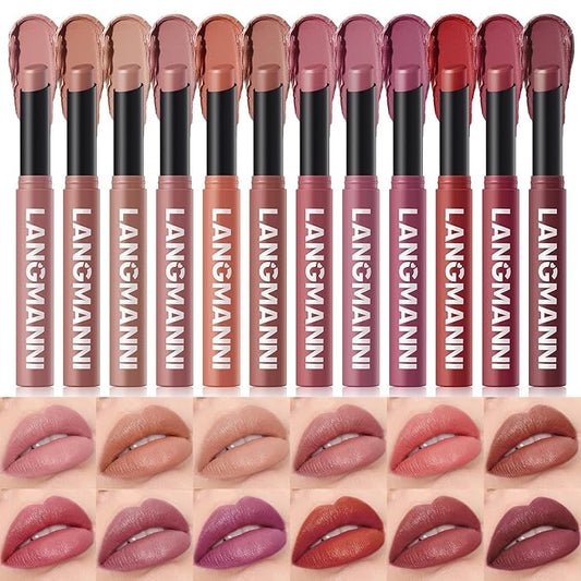 Matte Lipstick for Women Lipstick Matte Set with Retractable and Long-Lasting Pigmented Lip Sticks for Smoothly Lip Makeup (12 Pcs)