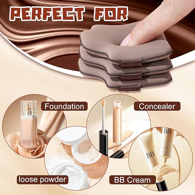 2 Box Guoxiaoniu Chocolate Color Quick Makeup Foundation Puff Set，Sponge Air Cushion Powder Puff，Mini Powder Puff Collection (1 Box of 6 PCs)
