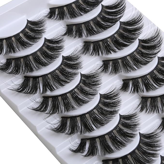 SUNWELL False Eyelashes 18mm Mink Lashes 8D Fluffy Faux Mink Lashes Dramatic Cat Eye Lashes Strips Soft Full Volume Fake Eyelashes 10 Pairs Pack
